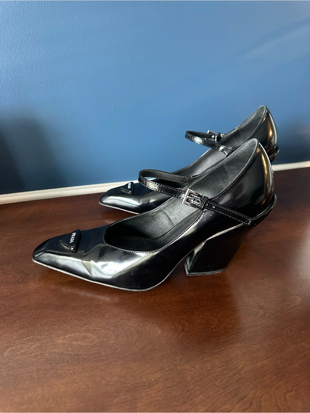 Prada Modellerie Black Spazzolato Leather Mary Jane Heels Size 39 - Picture 6 of 15